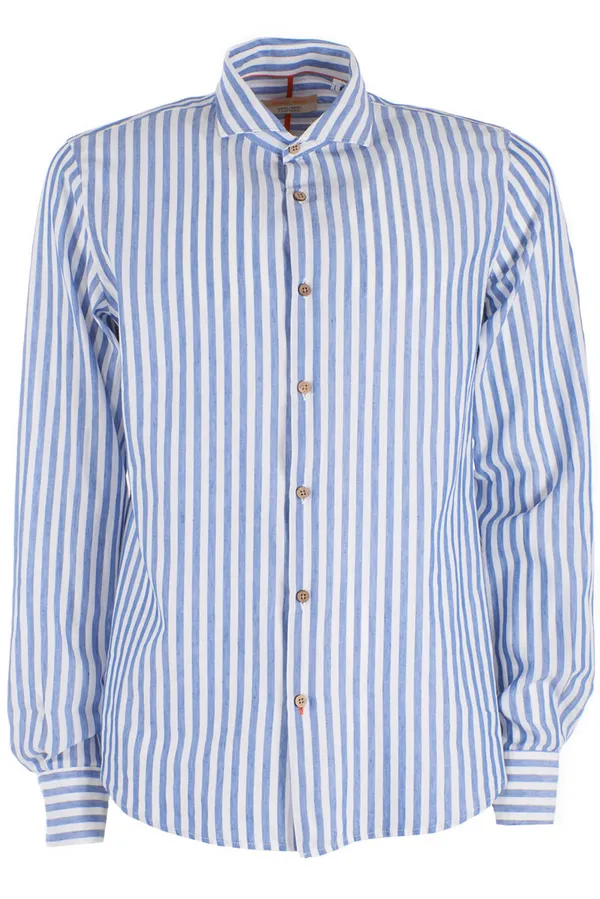 Yes Zee Men's striped shirt long sleeve linen blend C505-UD00-2713 white-blue