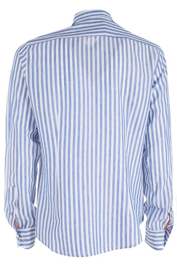 Yes Zee Men's striped shirt long sleeve linen blend C505-UD00-2713 white-blue